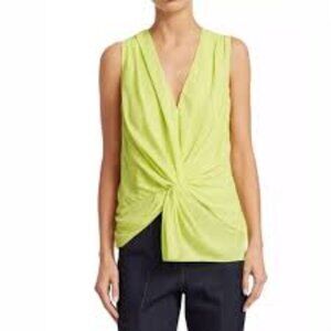Cinq A Sept Abby Twist-Front Sleeveless Asymmetrical Blouse in Lemongrass